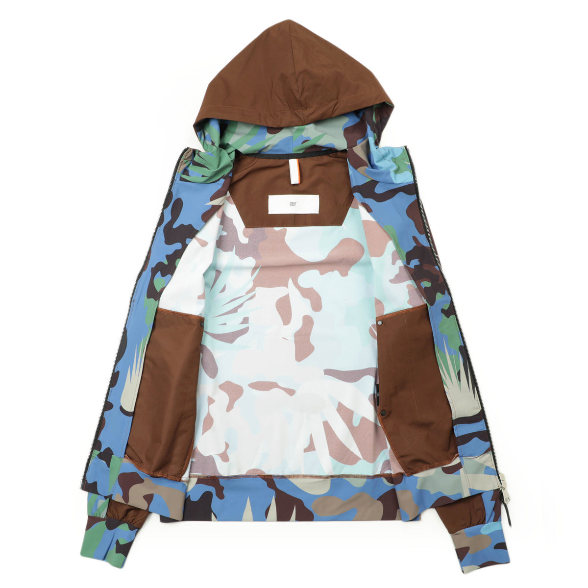 ピーエムディーエス/  カモフラ柄 ナイロン フーデッド ジップアップ ストレッチ ジャージーパーカー / INVISI FL GEO /525AW V01/ブルーカモ