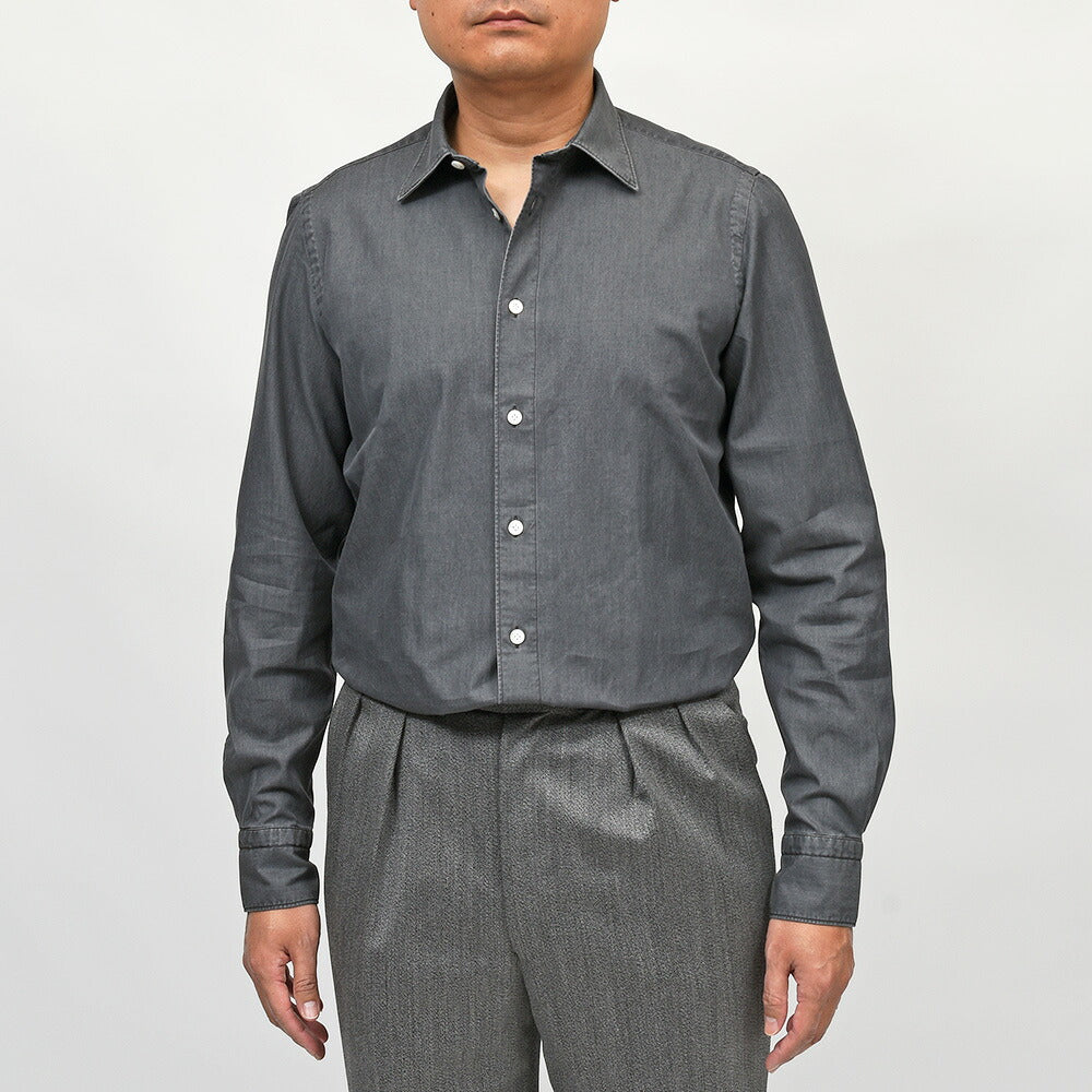 Finamore（フィナモレ）VITTORIO/BALI コットンシャンブレー セミワイドカラーシャツ