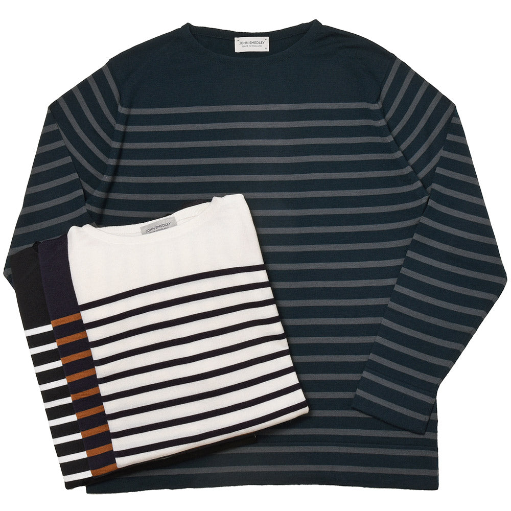 JOHN SMEDLEY ジョンスメドレー NORDEN メリノウール 24ゲージ ボーダー バスクシャツ ボートネック ニット