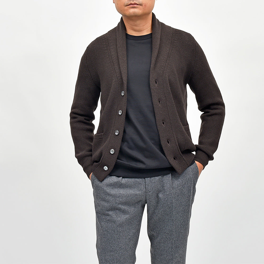 Settefili Cashmere（セッテフィーリ カシミア）ウール リブ編み ショールカラーカーディガン