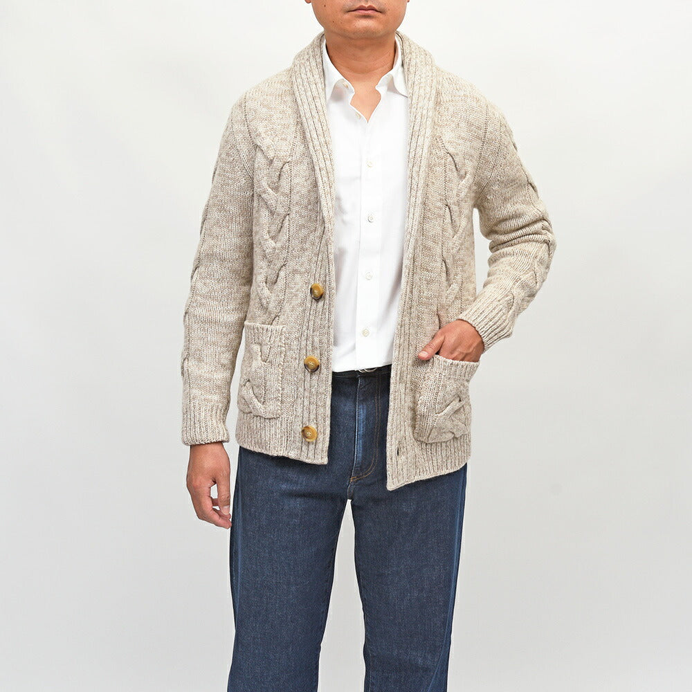 Settefili Cashmere（セッテフィーリ カシミア）ウールカシミヤ ケーブル ショールカラーカーディガン