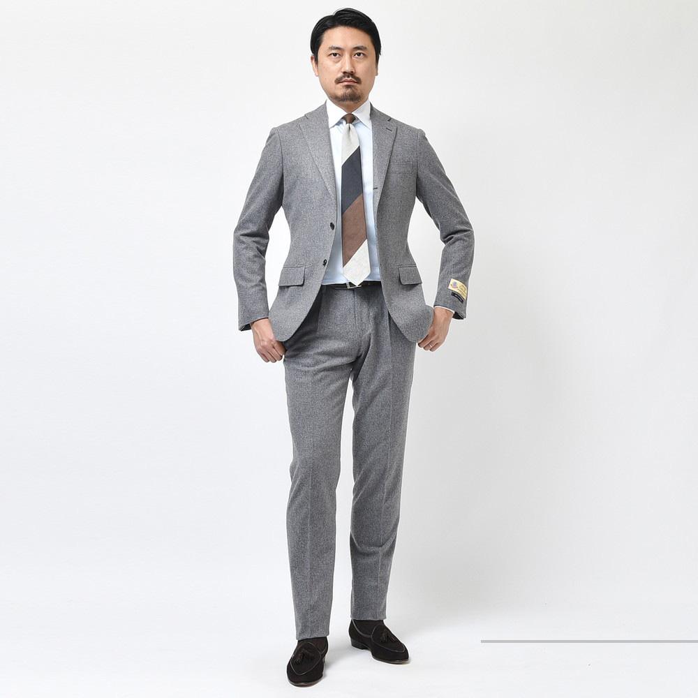 guji（グジ） ウールフランネルソリッド3B1プリーツスーツ(MADE BY RING JACKET / CARLO BARBERAファブリック使用)