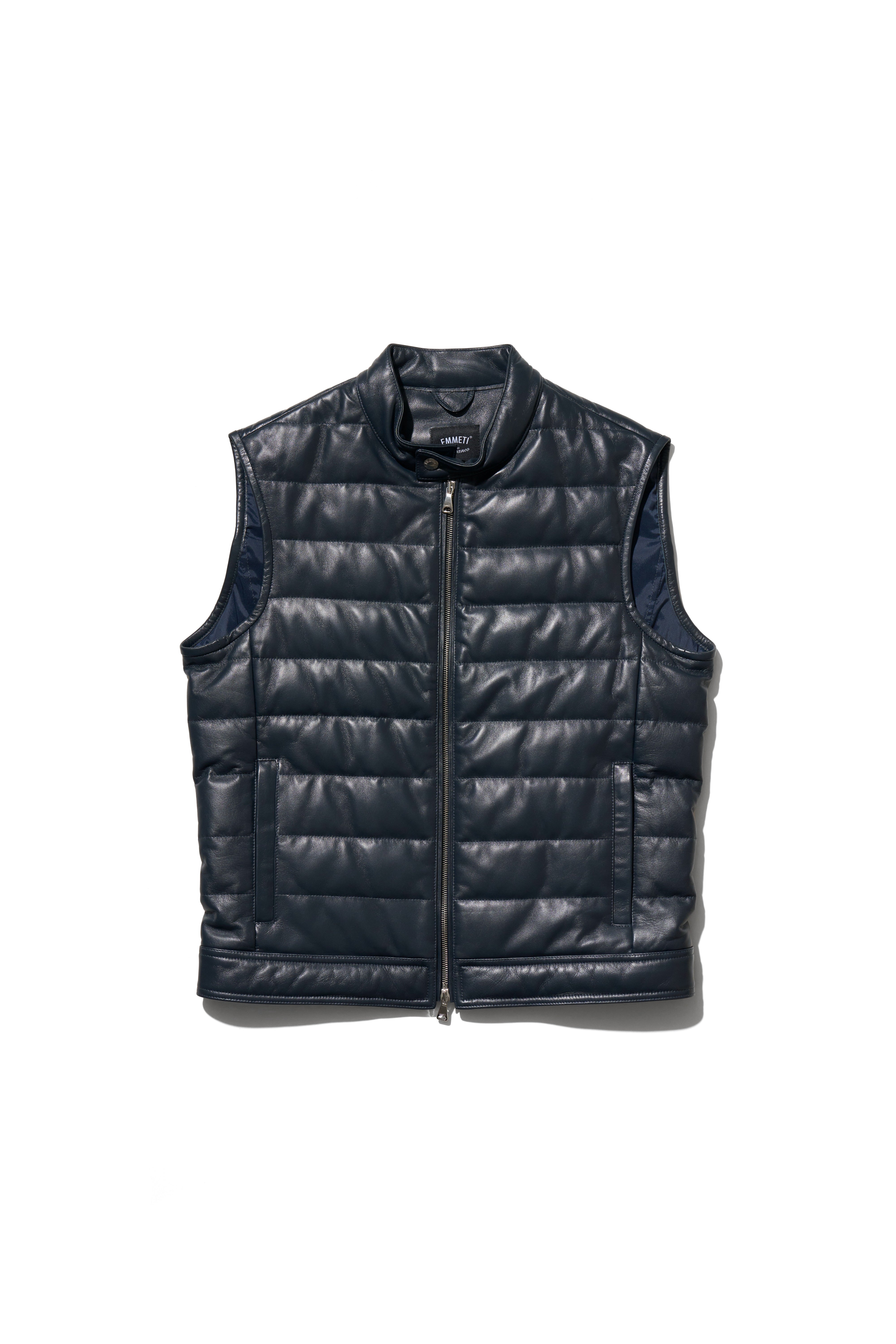 JURI D.VEST（ユリ ダウンベスト） シルバーZIP SPラムレザー / ダークネイビー