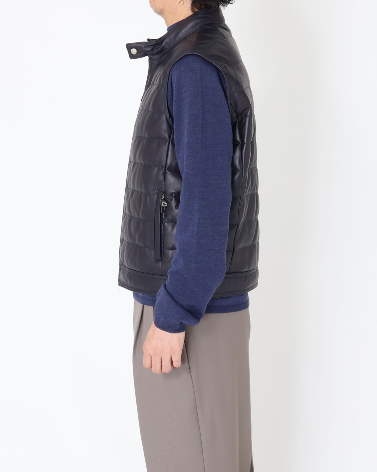 JURI D.VEST（ユリ ダウンベスト） シルバーZIP SPラムレザー / ダークネイビー