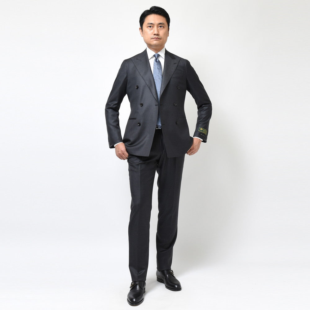 guji（グジ） SUPER150'sウールソリッド6B1プリーツダブルスーツ (MADE BY RING JACKET / LoroPianaファブリック使用)【オールシーズン】