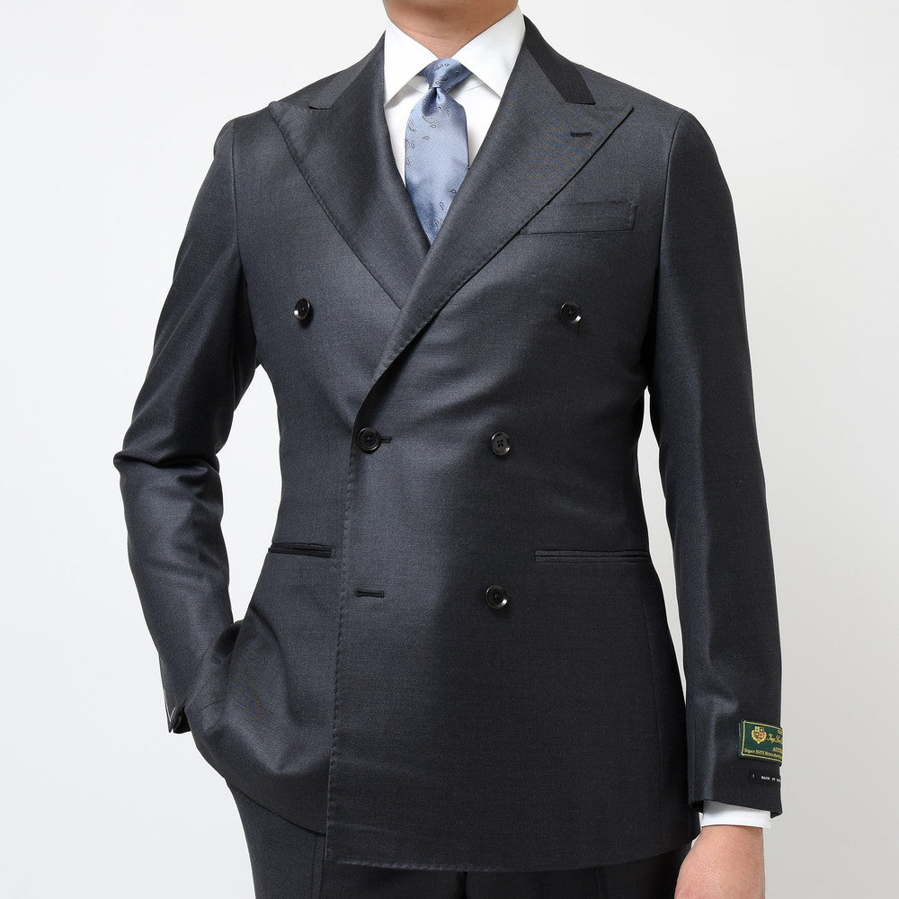 guji（グジ） SUPER150'sウールソリッド6B1プリーツダブルスーツ (MADE BY RING JACKET / LoroPianaファブリック使用)【オールシーズン】