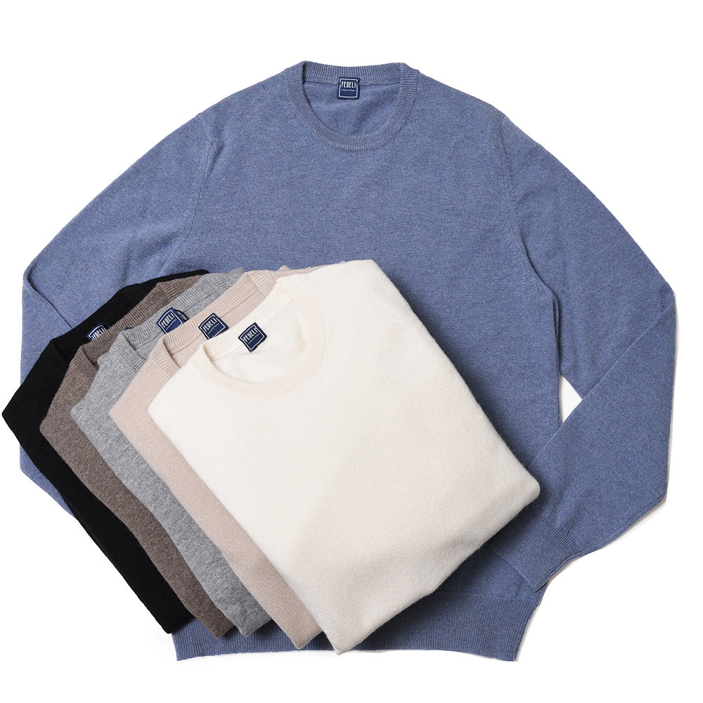 FEDELI（フェデリ） ハイゲージカシミアソリッドクルーネックニット ARG.SLIM ML.