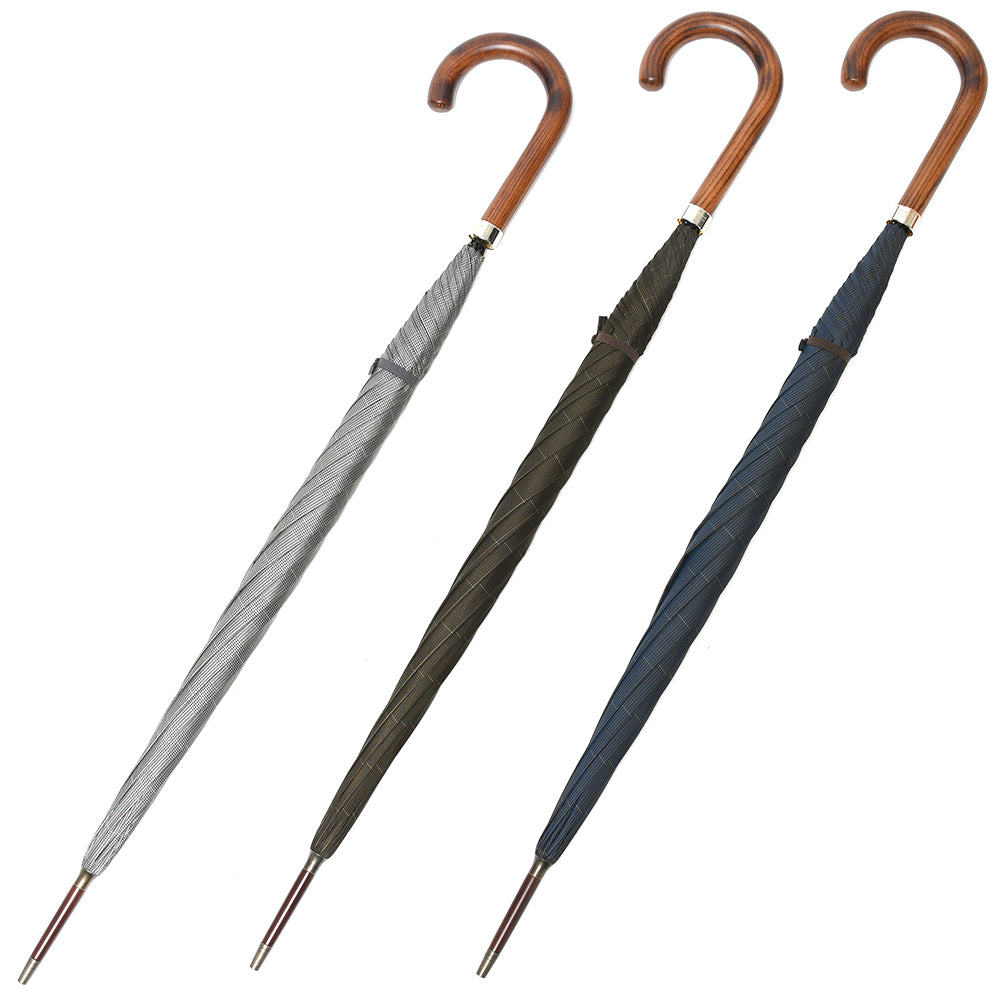 FOX UMBRELLAS（フォックス アンブレラ） ウォーターレペレントポリエステルグレンチェックダークグレインドオークハンドルロングアンブレラ GT1