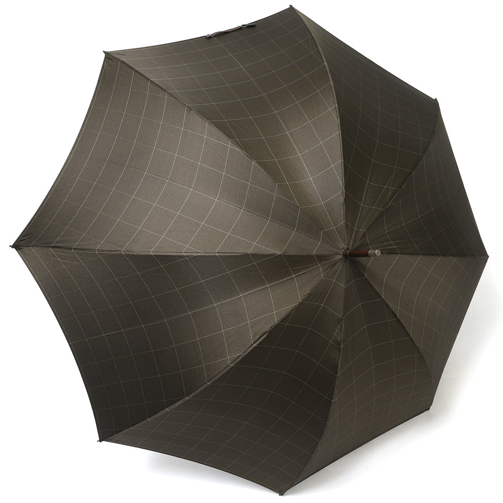 FOX UMBRELLAS（フォックス アンブレラ） ウォーターレペレントポリエステルグレンチェックダークグレインドオークハンドルロングアンブレラ GT1