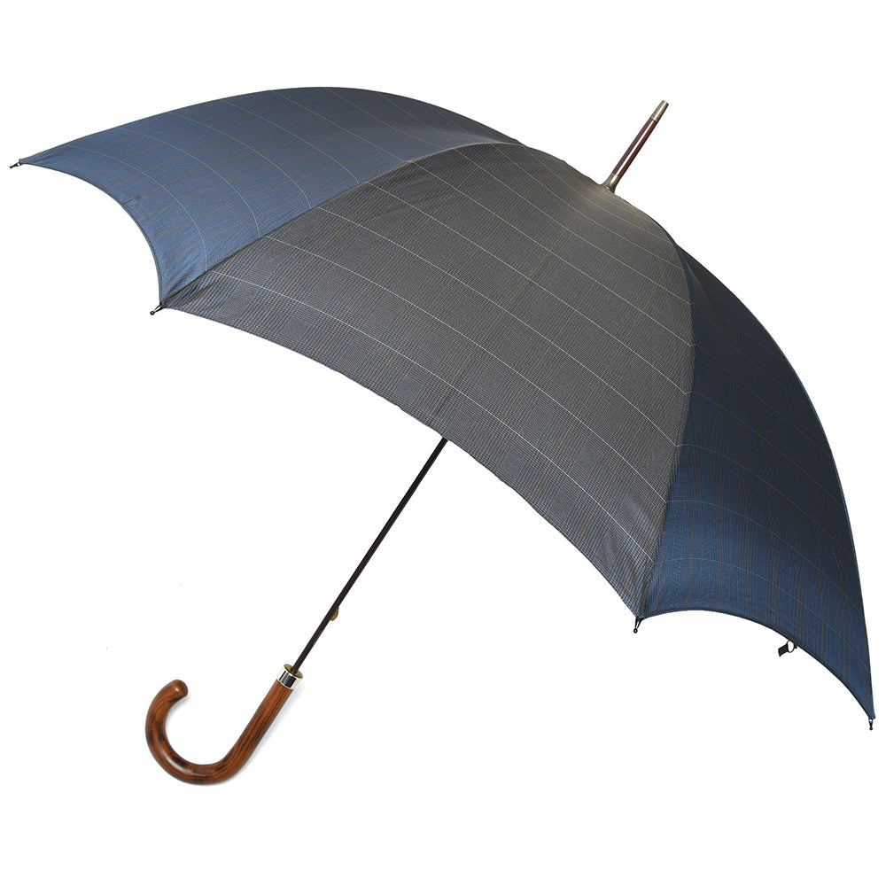 FOX UMBRELLAS（フォックス アンブレラ） ウォーターレペレントポリエステルグレンチェックダークグレインドオークハンドルロングアンブレラ GT1