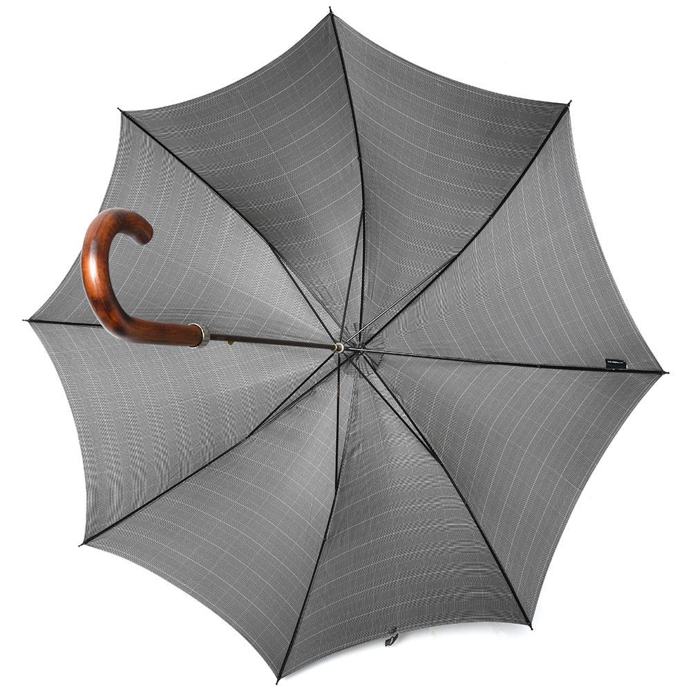 FOX UMBRELLAS（フォックス アンブレラ） ウォーターレペレントポリエステルグレンチェックダークグレインドオークハンドルロングアンブレラ GT1
