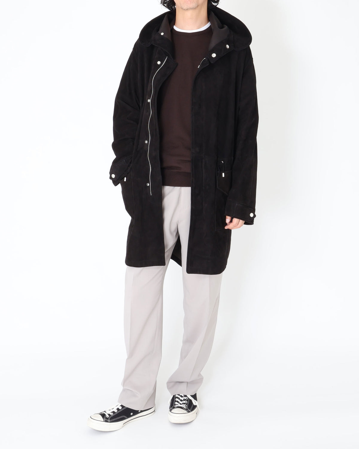 FOCUS（フォーカス） シルバーZIP SPレザー スエードモッズコート / ブラック