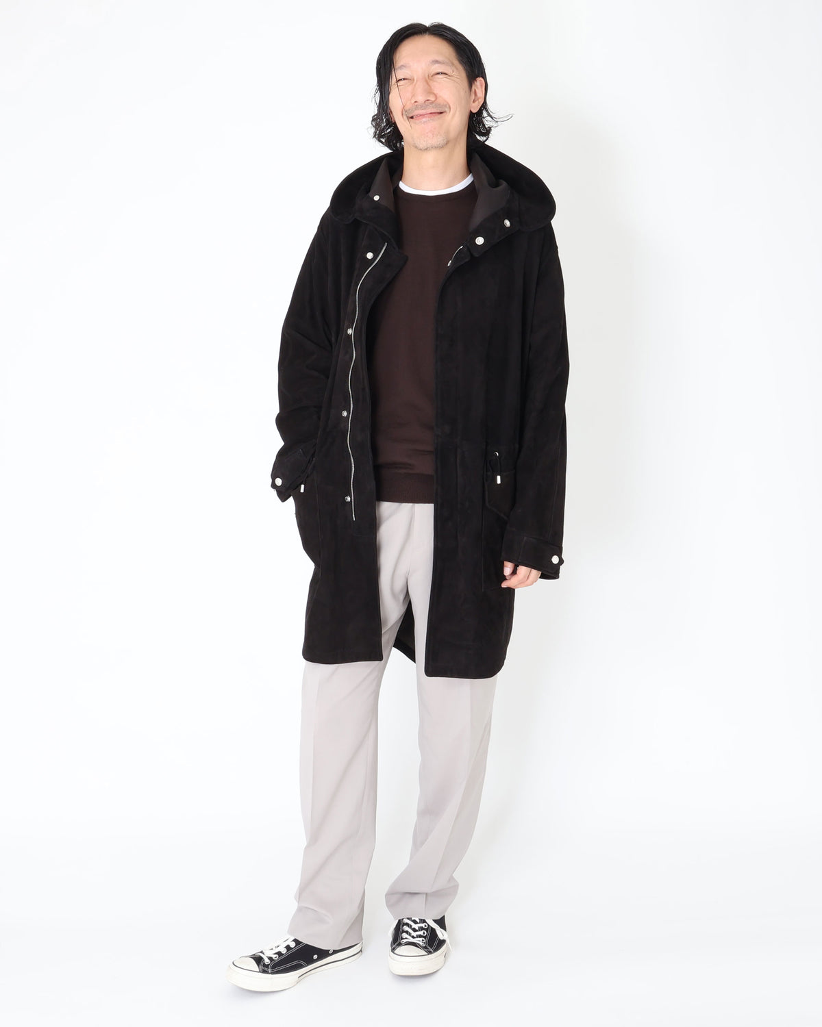 FOCUS（フォーカス） シルバーZIP SPレザー スエードモッズコート / ブラック
