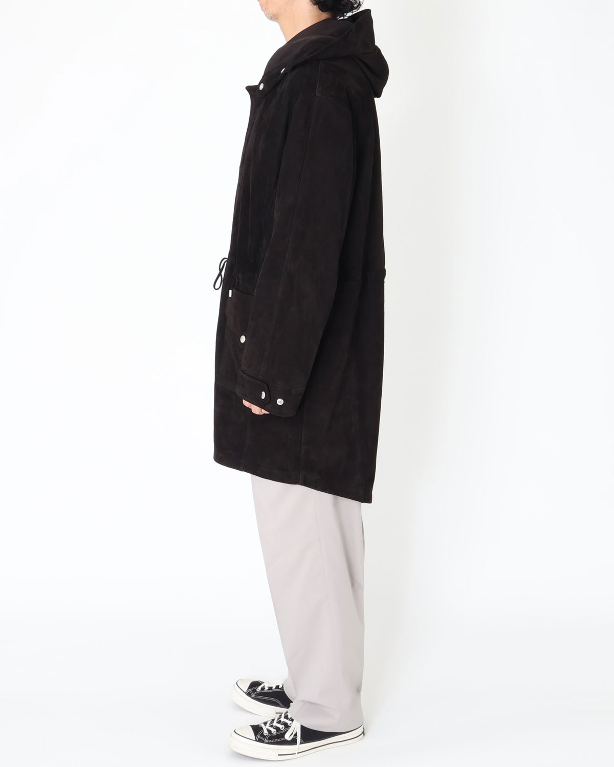 FOCUS（フォーカス） シルバーZIP SPレザー スエードモッズコート / ブラック