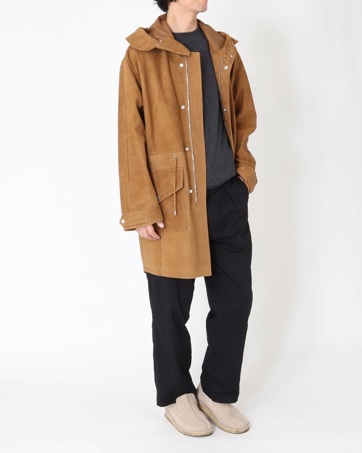 FOCUS（フォーカス） シルバーZIP SPレザー スエードモッズコート / キャメル