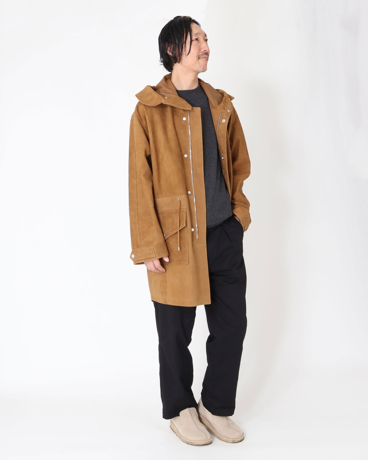 FOCUS（フォーカス） シルバーZIP SPレザー スエードモッズコート / キャメル