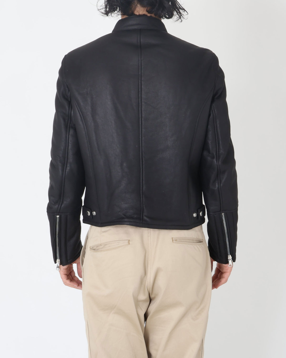 H MONTONE（アッカ モントーネ） シルバーZIP SPムートン シングルライダースジャケット / ブラック