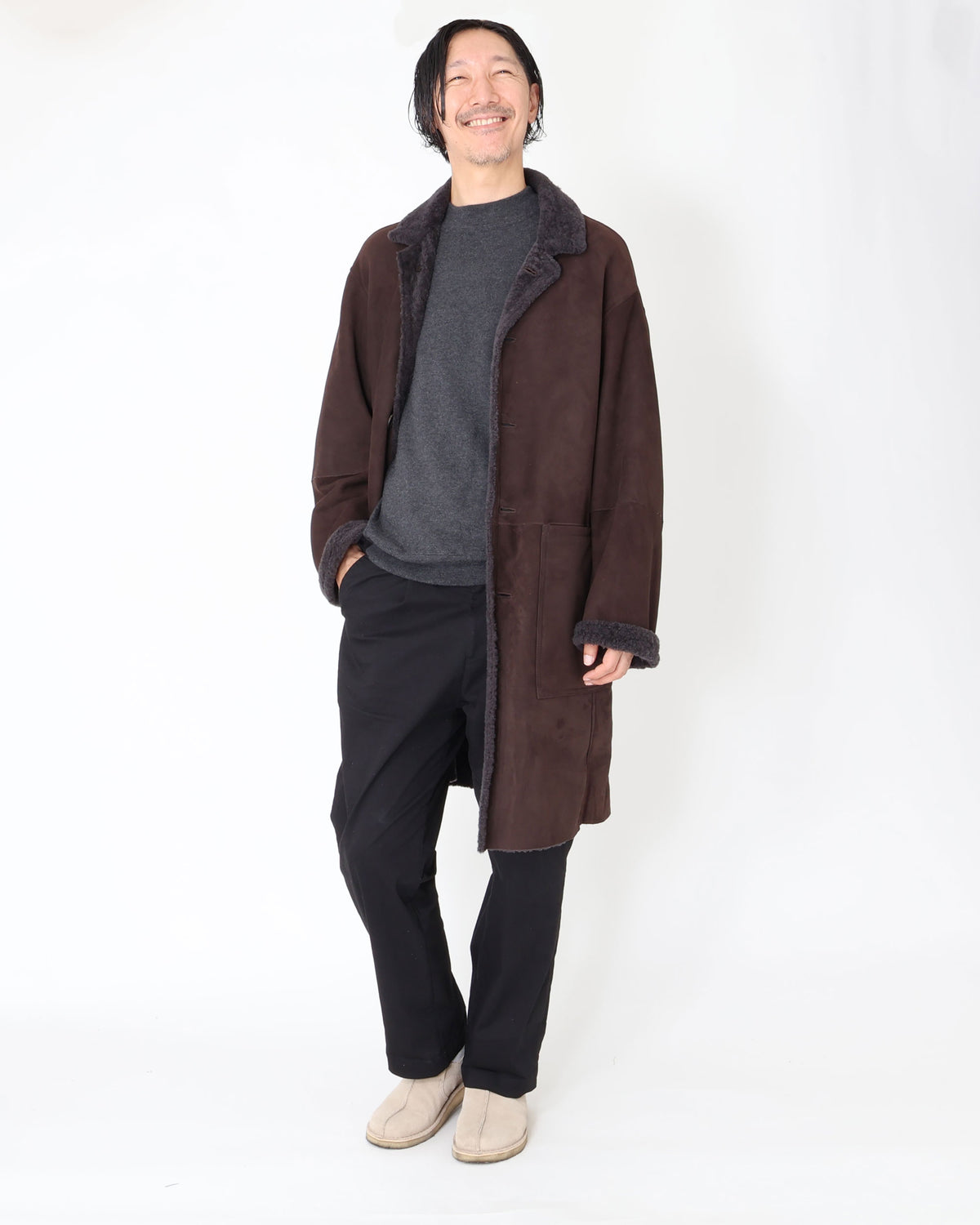 SAXTON（サクストン） SPムートン ロングコート / カフェダークブラウン