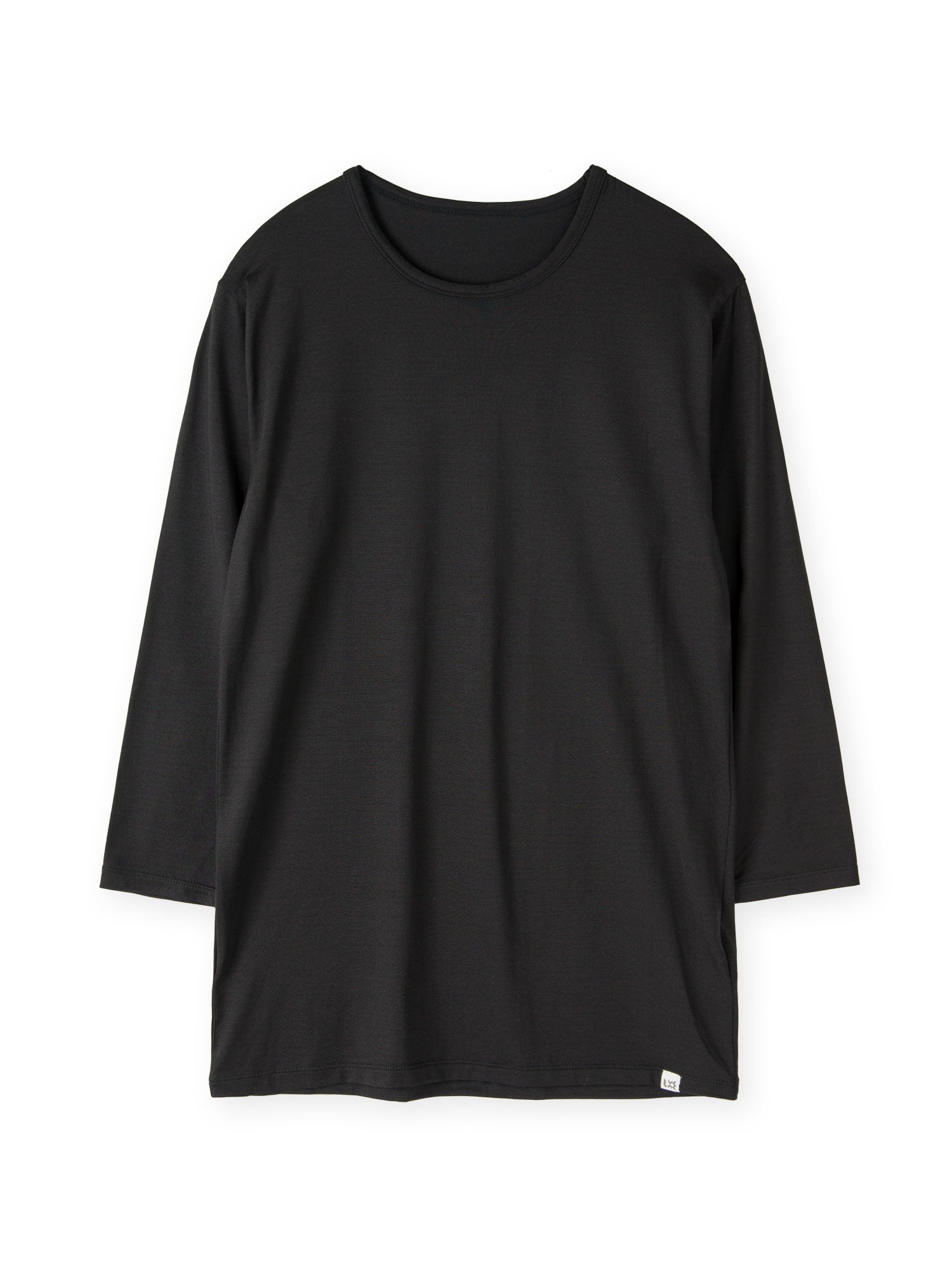 シルク インナークルーネック7分袖Tシャツ  (ブラック)