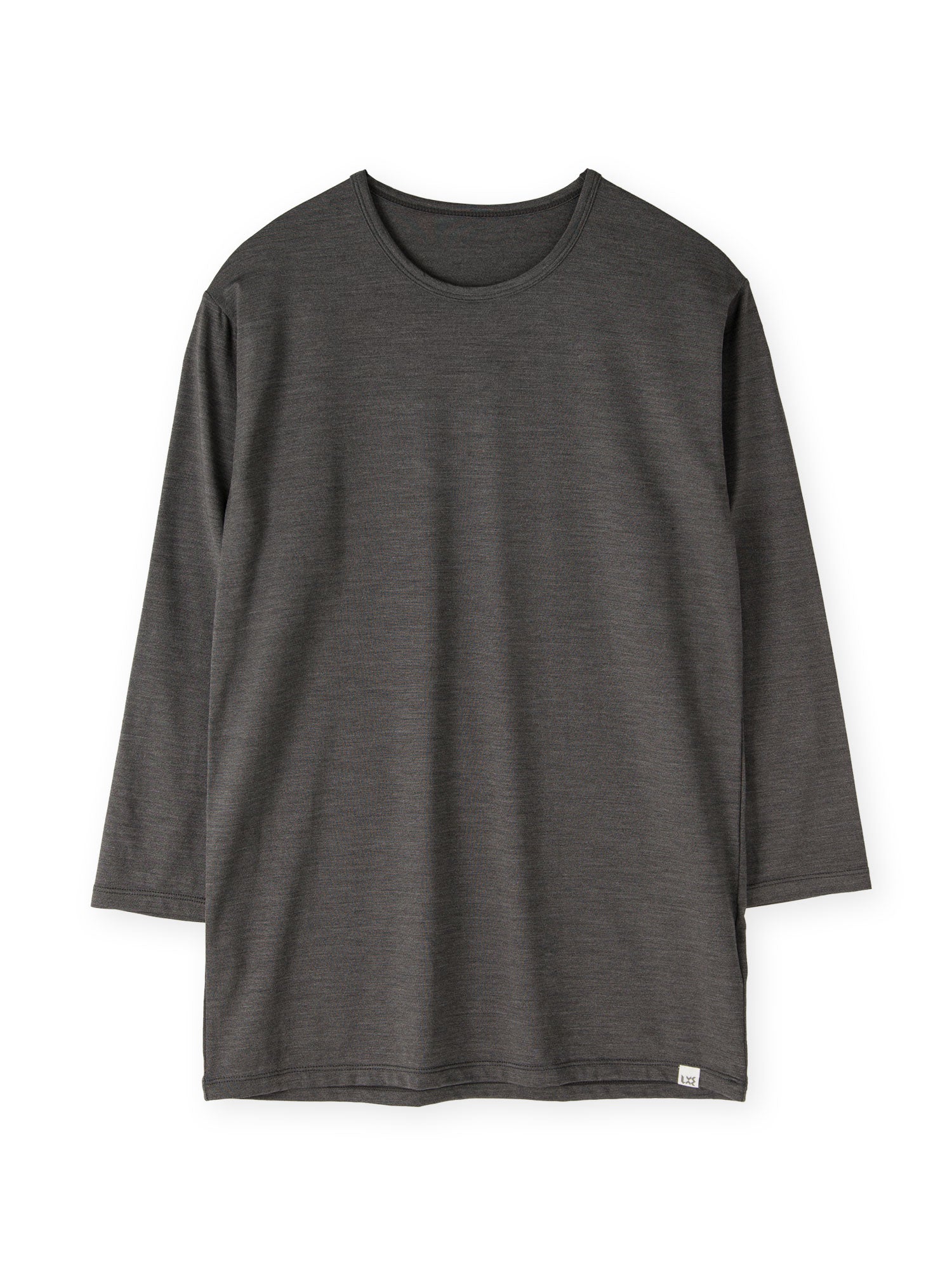 シルク インナークルーネック7分袖Tシャツ  (チャコールグレー)