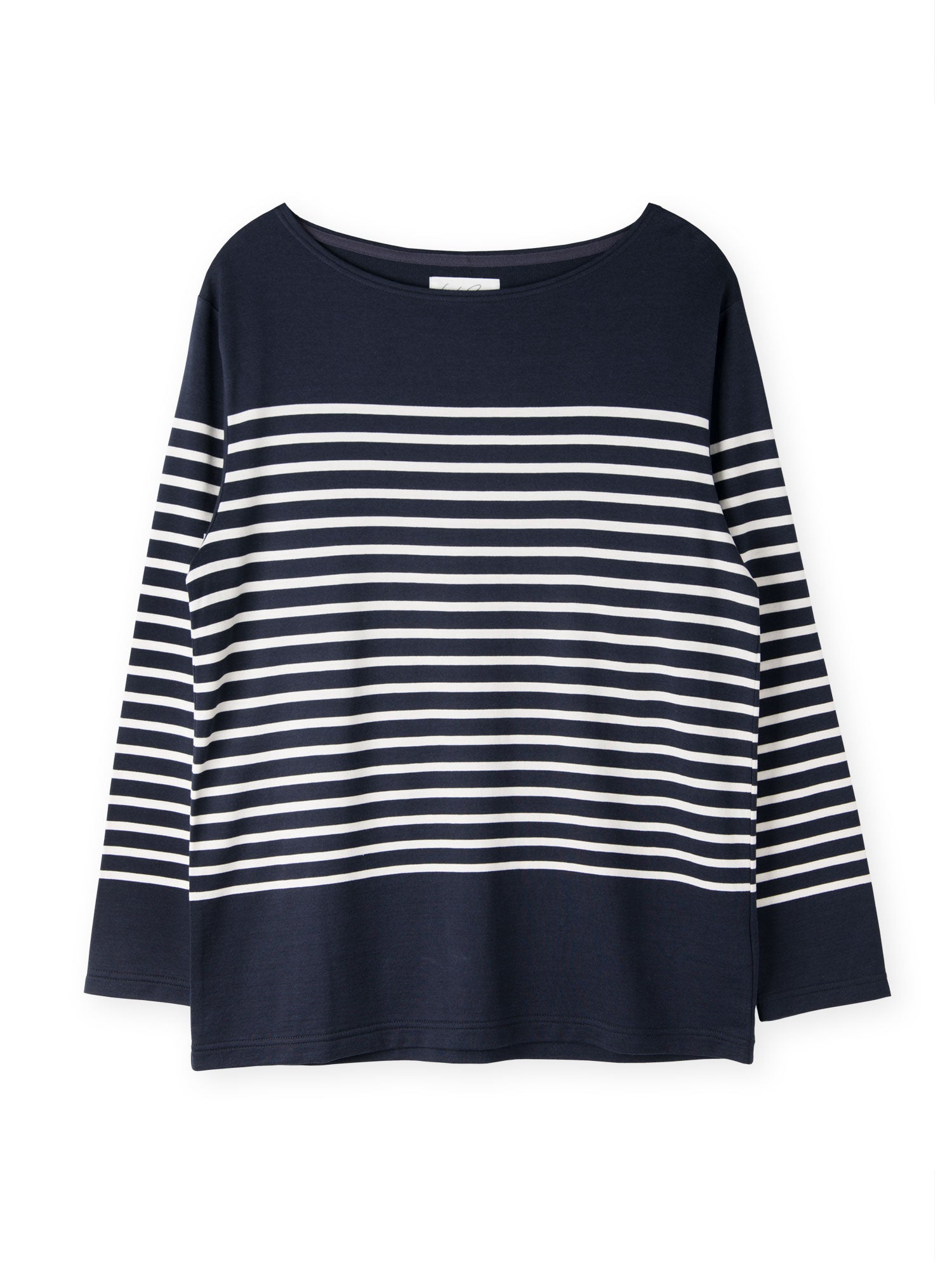コットン&シルク パネルボーダー 長袖Tシャツ (ネイビー)