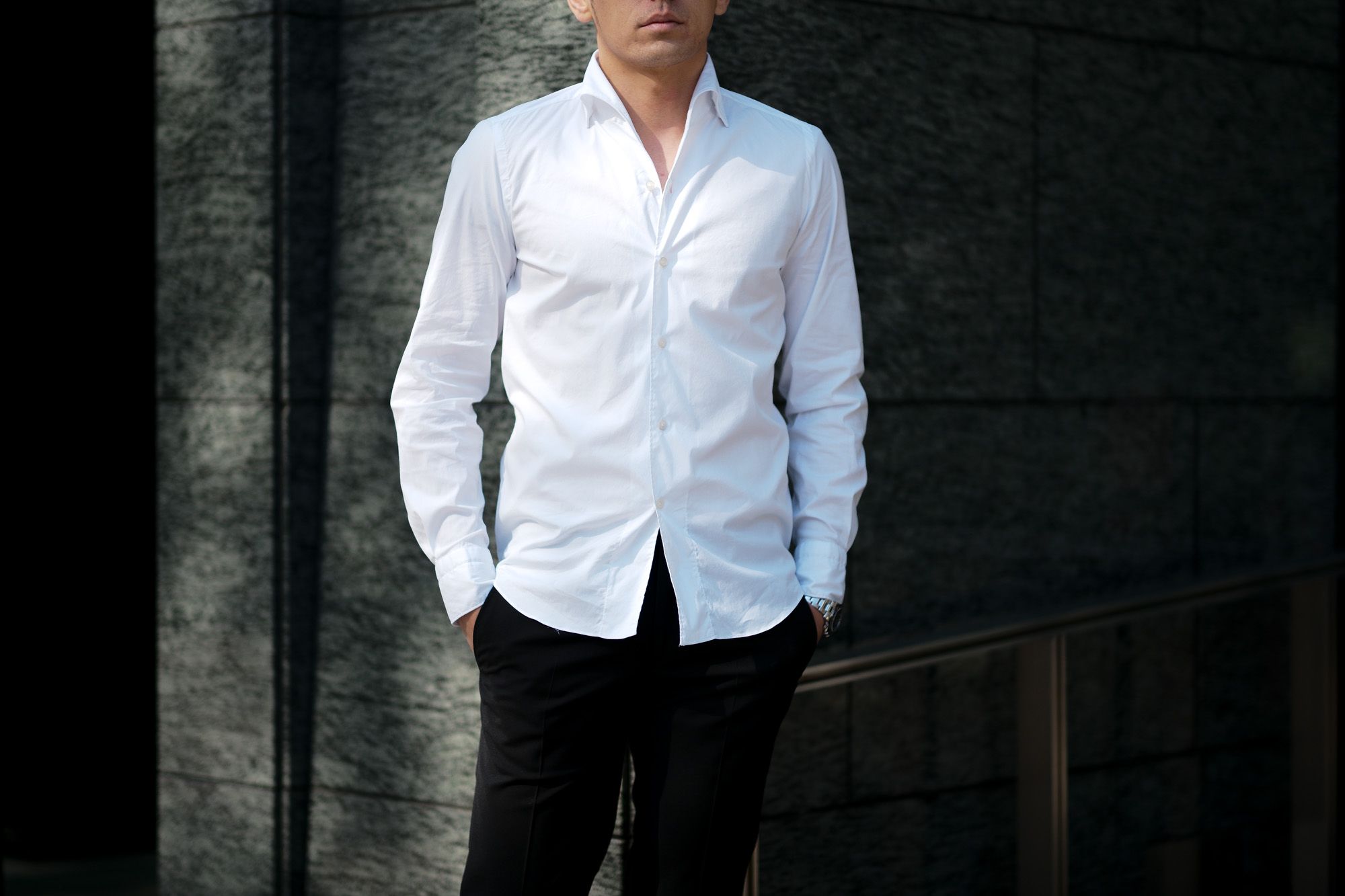 B R Online Style Web Magazine Online Shop ビー アール オンライン フィナモレ ワンピースカラー ストレッチコットン シャツ ホワイト