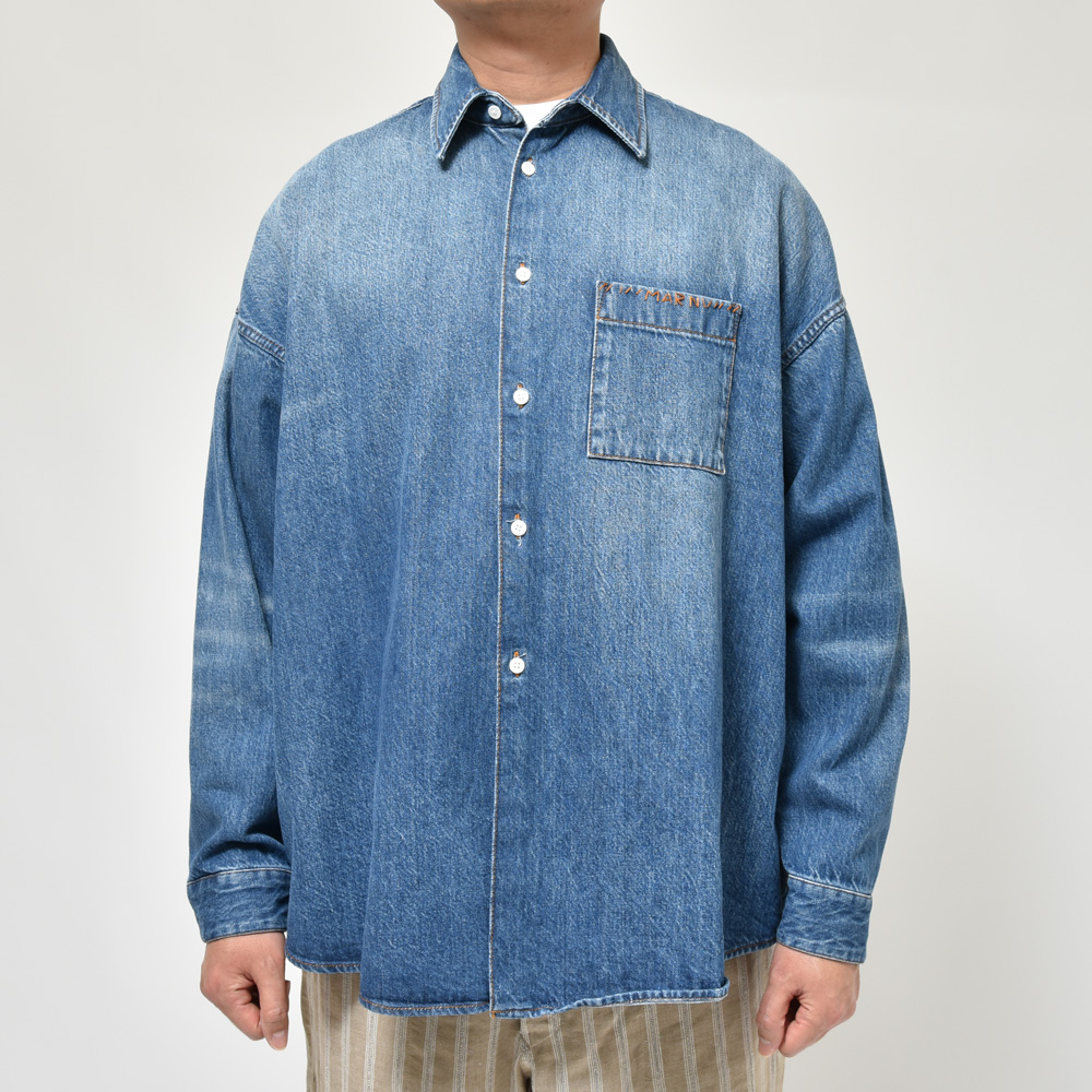 ブルー オーガニックデニム製 オーバーシャツ、ポケット付き | Marni