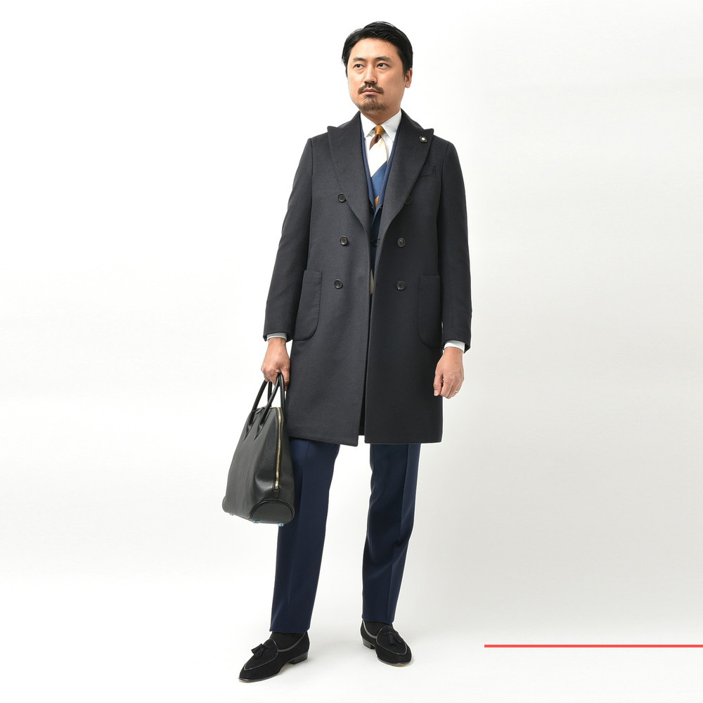 美品 LARDINI ラルディーニ ダブルブレスト チェスターコート-