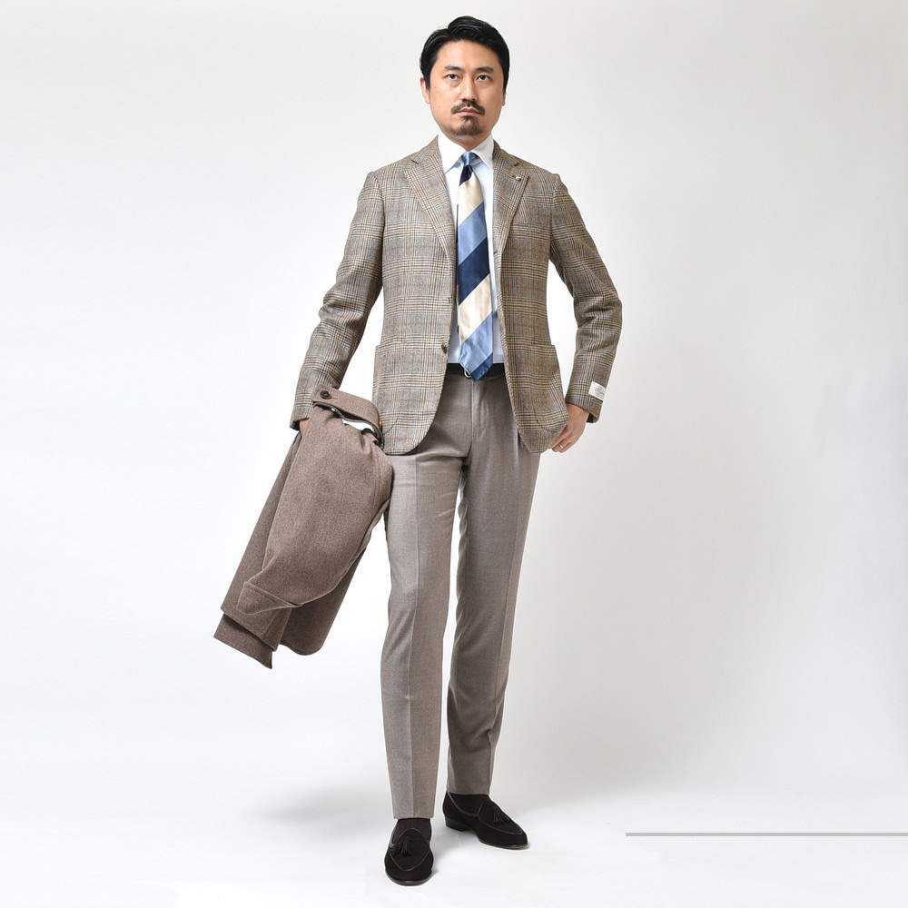 ベルベスト belvest グレンチェック グレー×ブラウン サイズ44