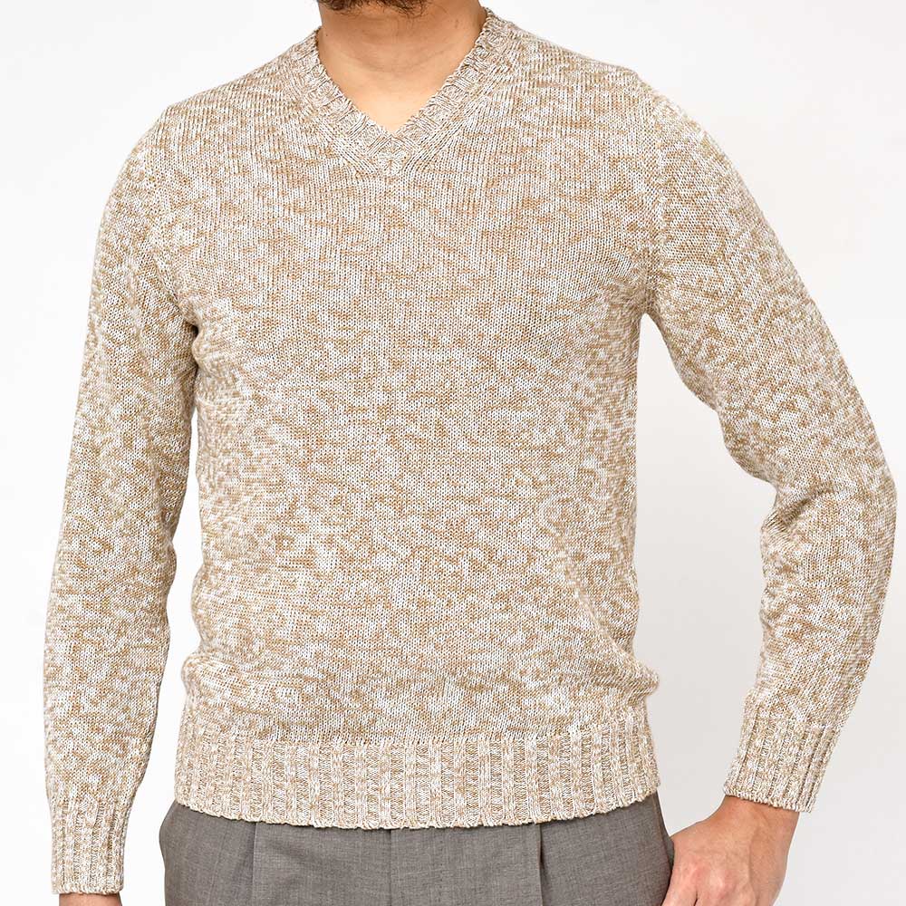 未使用品級 Settefili Cashmere 綿麻Vネック ニット 50Mの通販